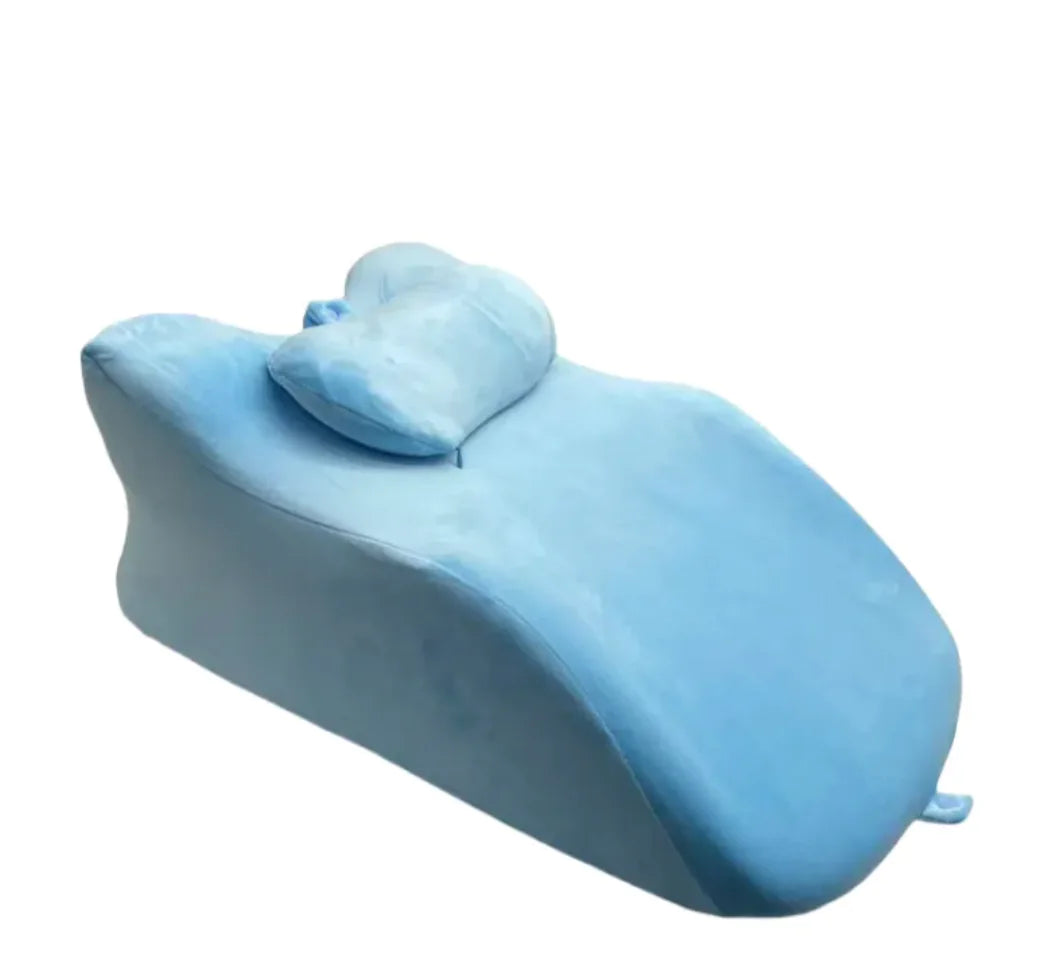 Mahya Stomach Sleeper Pillow in [Blue] – soft ergonomic cushion for prone sleeping and neck support