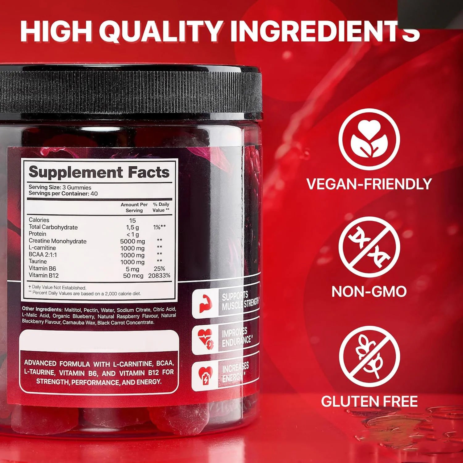 Muscle Boost creatine gummies 120 pieces for energy endurance and muscle recovery