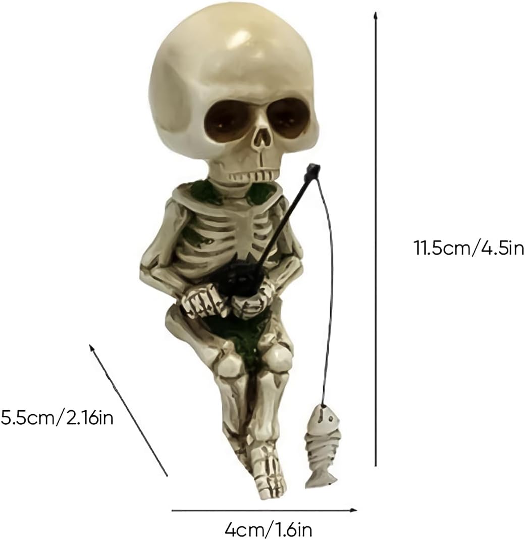 Resin skeleton fisherman aquarium skull ornament for fish tank and Halloween home decor