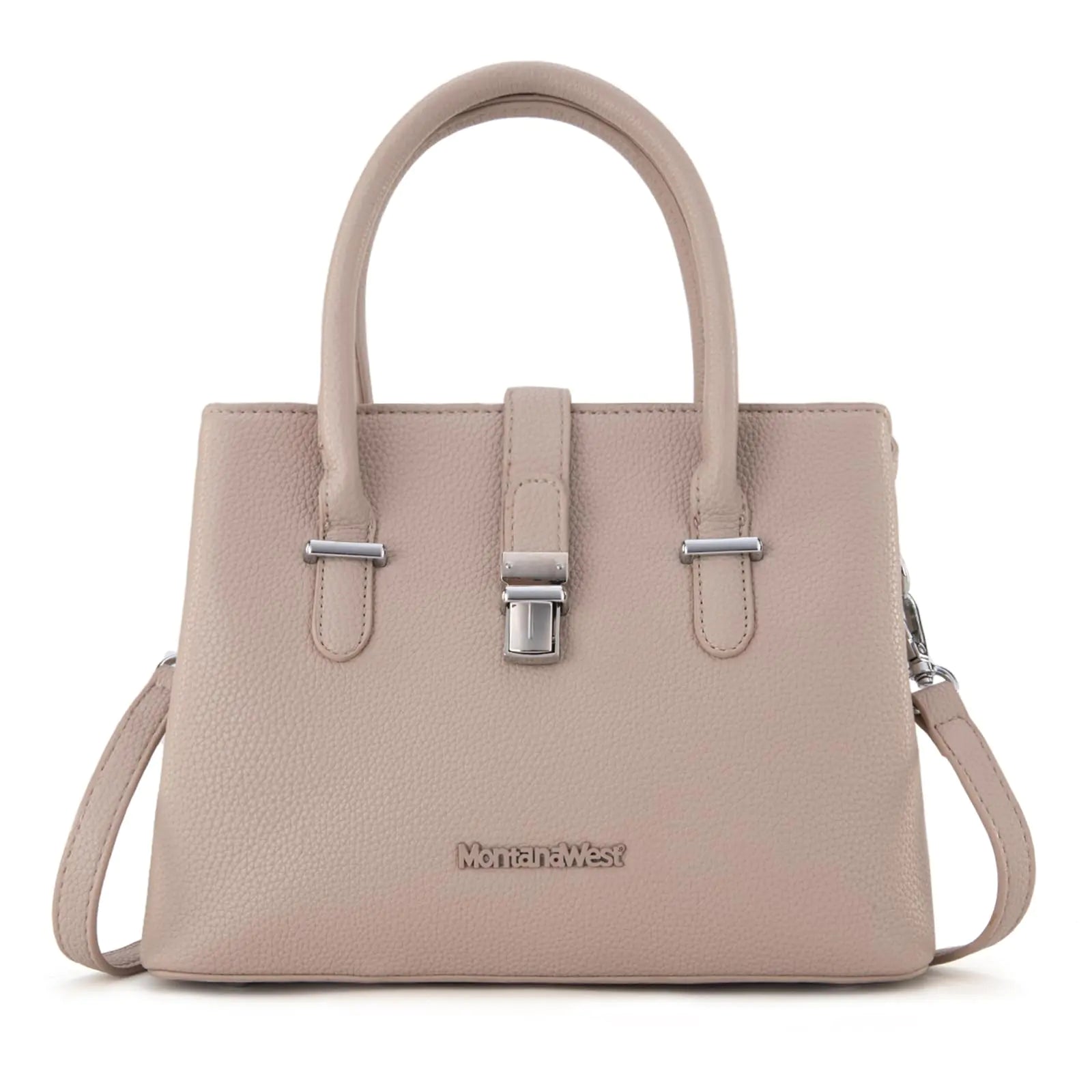 Montana West tan PU leather convertible satchel tote handbag with top handle and crossbody strap