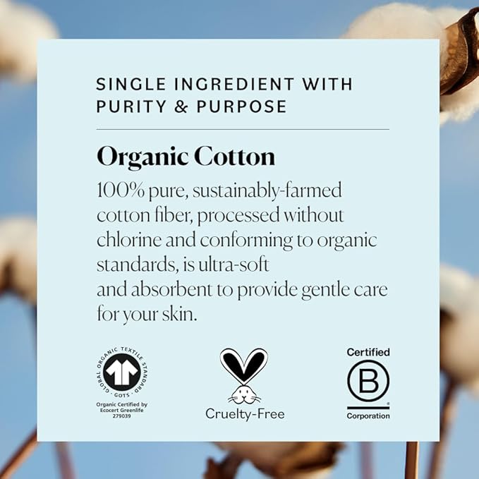 SkySoft 100% organic cotton rounds – GOTS certified, hypoallergenic, chlorine-free, vegan & cruelty-free