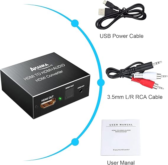 AMANKA HDMI audio extractor 4K – optical SPDIF & 3.5mm stereo output, supports 5.1CH, PS4 & HDTV