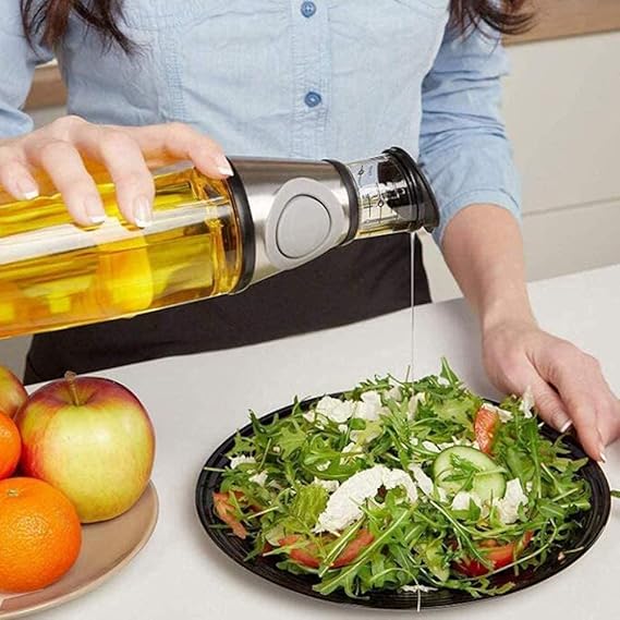 DWËLLZA 2-in-1 glass oil dispenser and sprayer set – non-drip, BPA-free, stainless steel lid