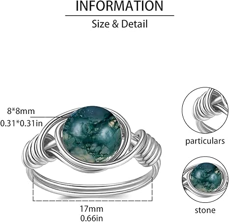 Moss agate harmony ring – silver handcrafted natural green gemstone, hypoallergenic, heart chakra healing