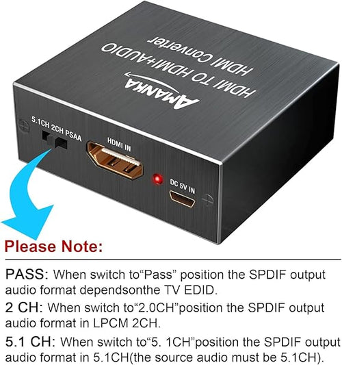 AMANKA HDMI audio extractor 4K – optical SPDIF & 3.5mm stereo output, supports 5.1CH, PS4 & HDTV