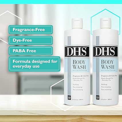 DHS hydrating body cleanser twin pack 16oz – fragrance-free, pH-balanced, eczema & sensitive skin relief
