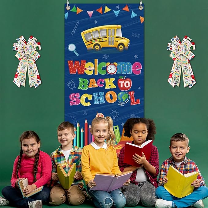 Back to school burlap ribbons – 2 rolls, 5 yards, wired edge, school bus & apple designs for gift wrapping & decor