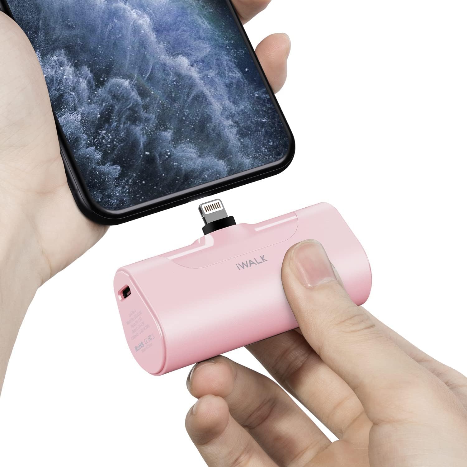 Mini capsule power bank in pink with rotating plug available in 3500mAh 5000mAh and 10000mAh