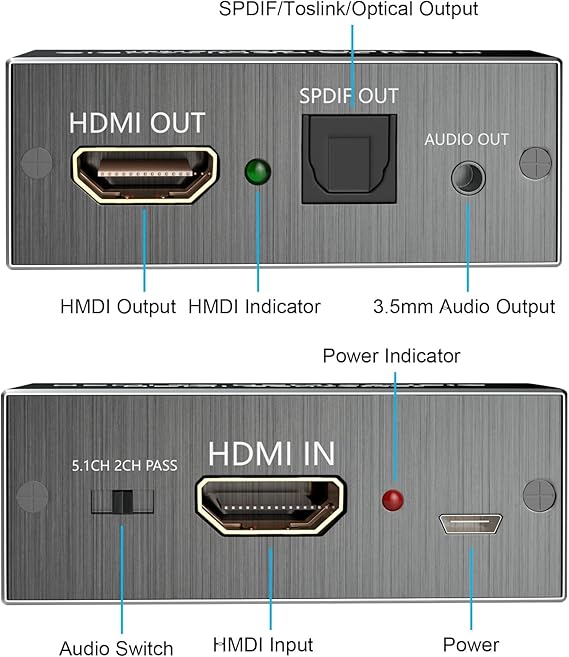AMANKA HDMI audio extractor 4K – optical SPDIF & 3.5mm stereo output, supports 5.1CH, PS4 & HDTV