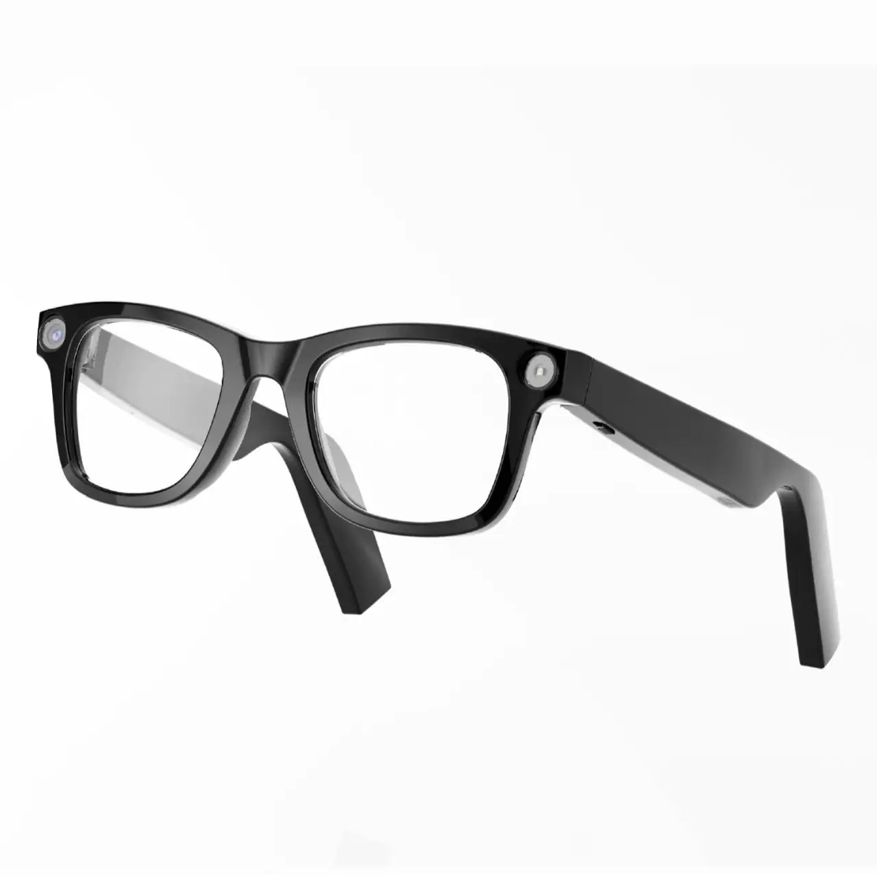 AI camera smart glasses with transparent lens featuring HD video recording and object recognition