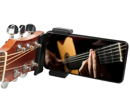 Mahya Phone Guitar Clip Stand in Black – adjustable hands-free smartphone holder for guitar streaming and recording