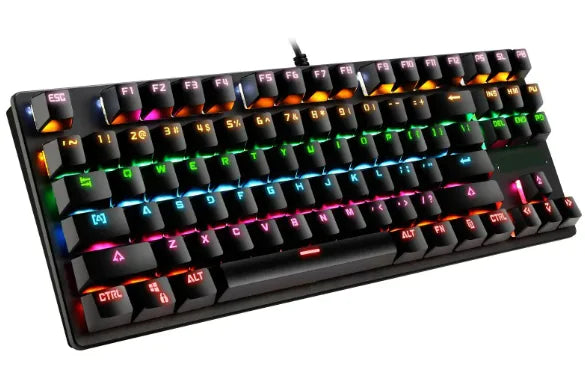 Marquee RGB 87-key TKL mechanical gaming keyboard in white with colorful lighting