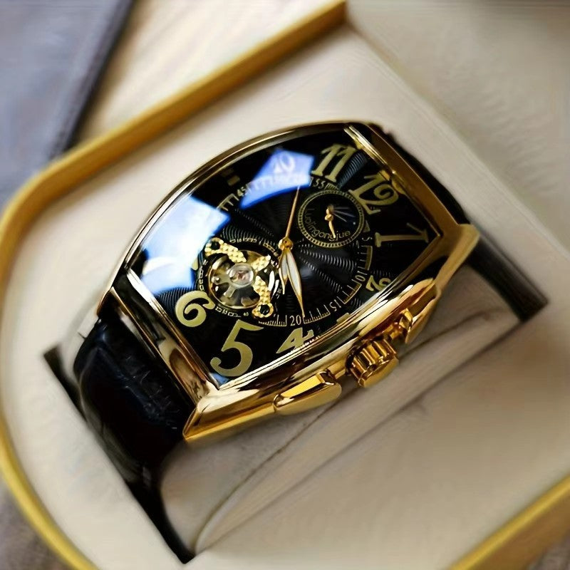 Barrel Type Fully Automatic Wheel Hollow Mechanical Watch Men's Business Simple Fashion Multifunctional Watch Wholesale