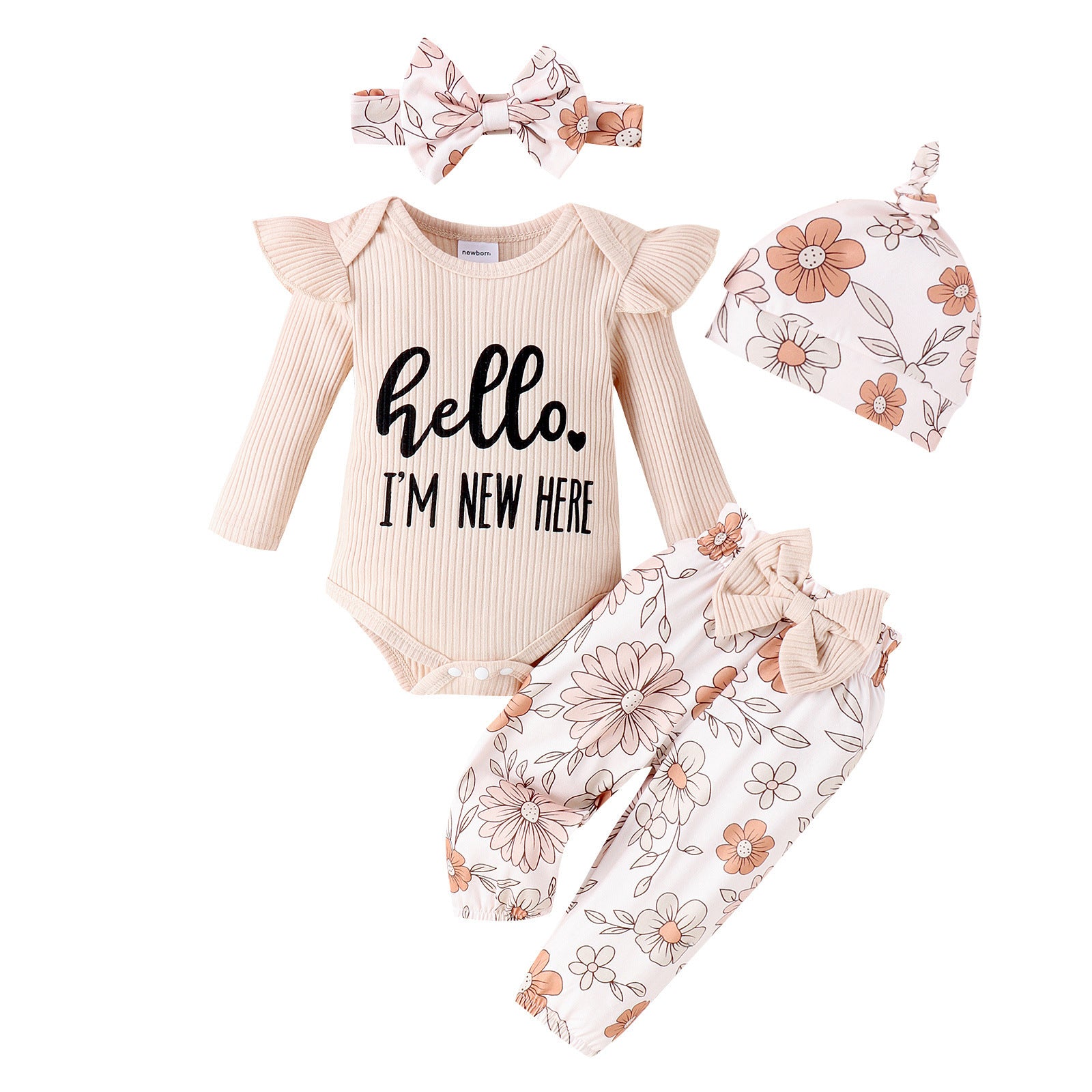 Europe And The United States Foreign Trade Children's Clothing Newborn Clothes Baby Girl One-piece Long Pants Hat Scarf Four-piece Baby Clothing