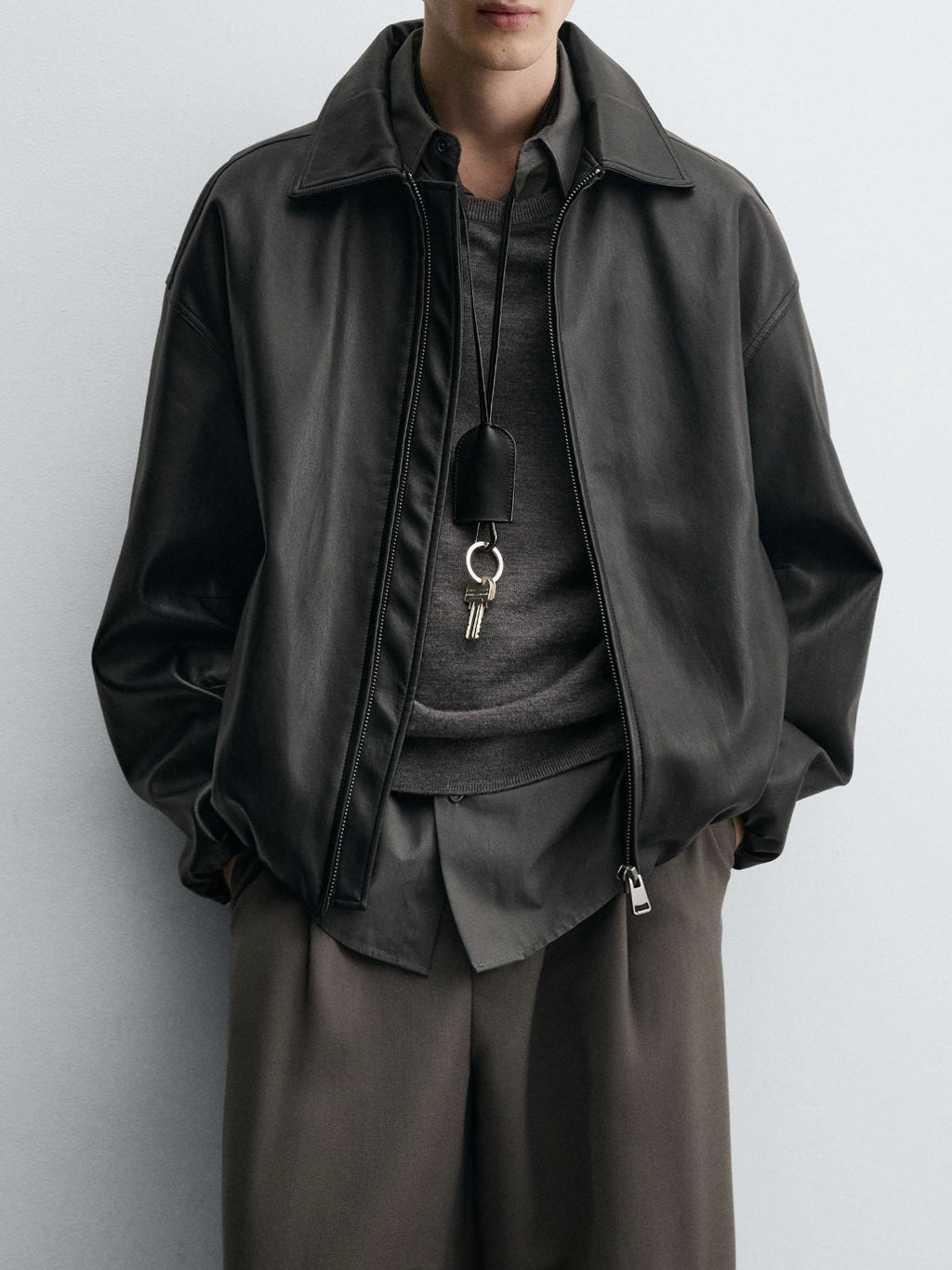 Original European And American Men's Wholesale Black Lapel Loose Version Jacket Pu Imitation Leather Jacket Leather Jacket