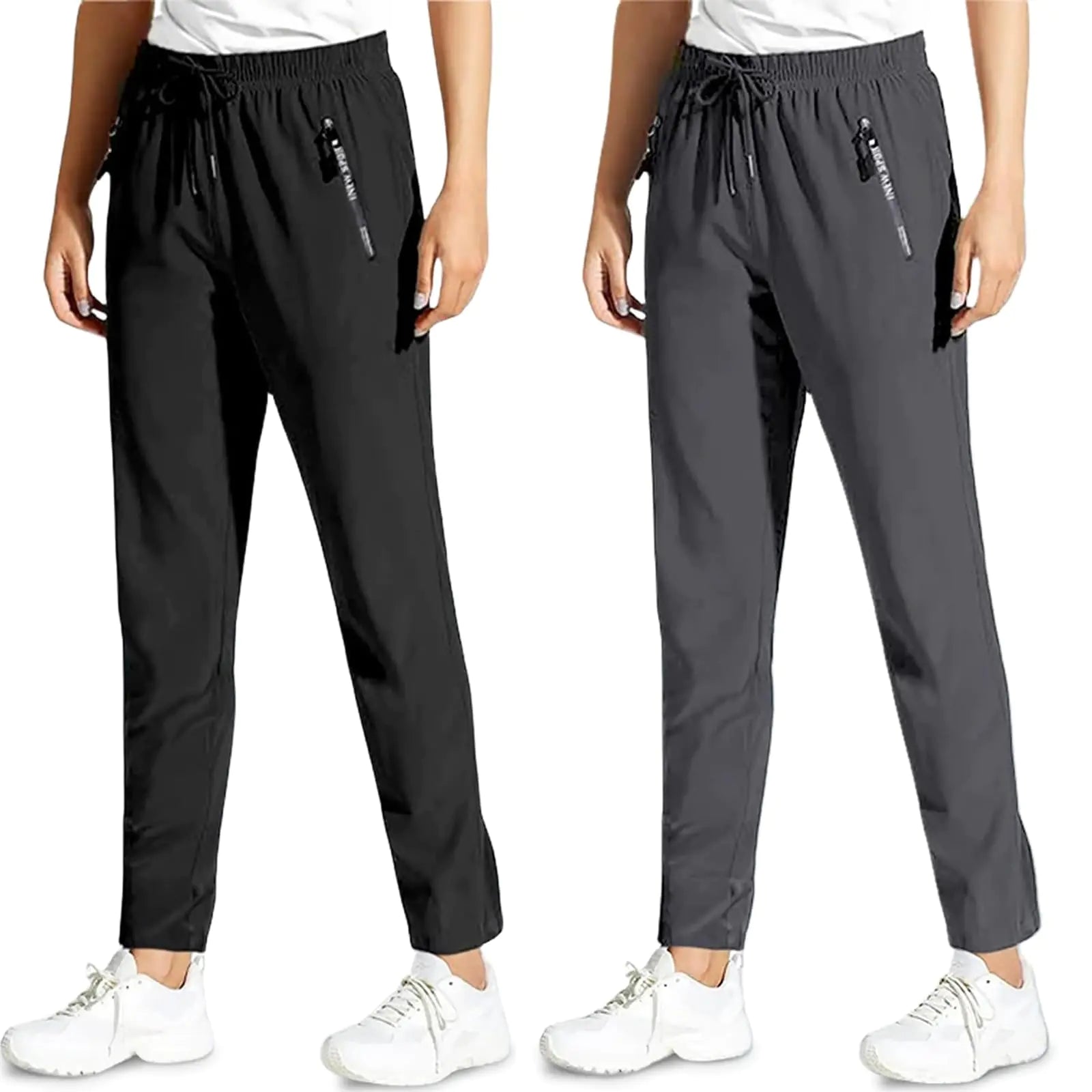 Mahya FlexiComfort Women's Active Pants in [Grey Jogger / Black+Grey Straight] – quick-dry nylon spandex stretch pants, size [XL/XXS]