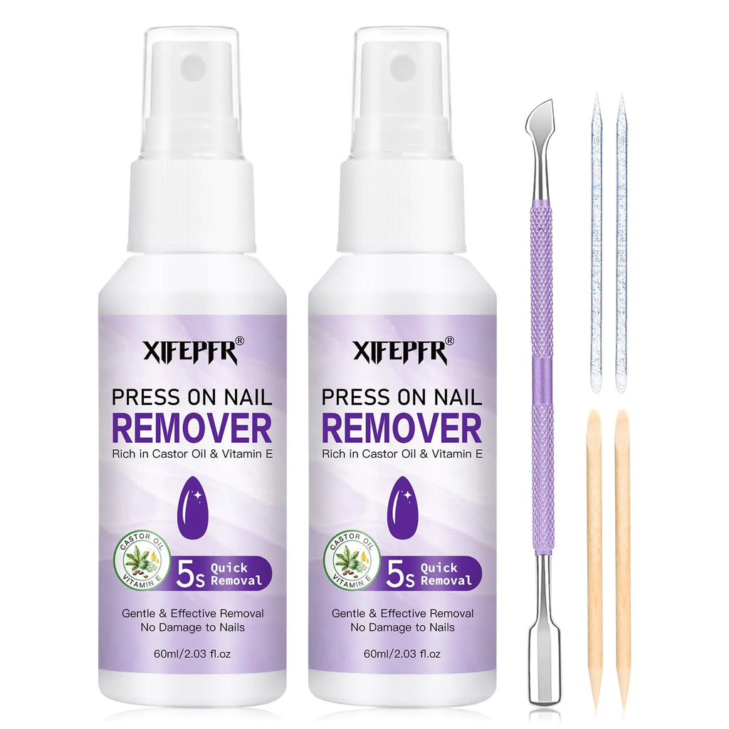 QuickFix nail glue dissolver kit with 2pc remover spray cuticle pusher and acrylic sticks for press-on nail removal
