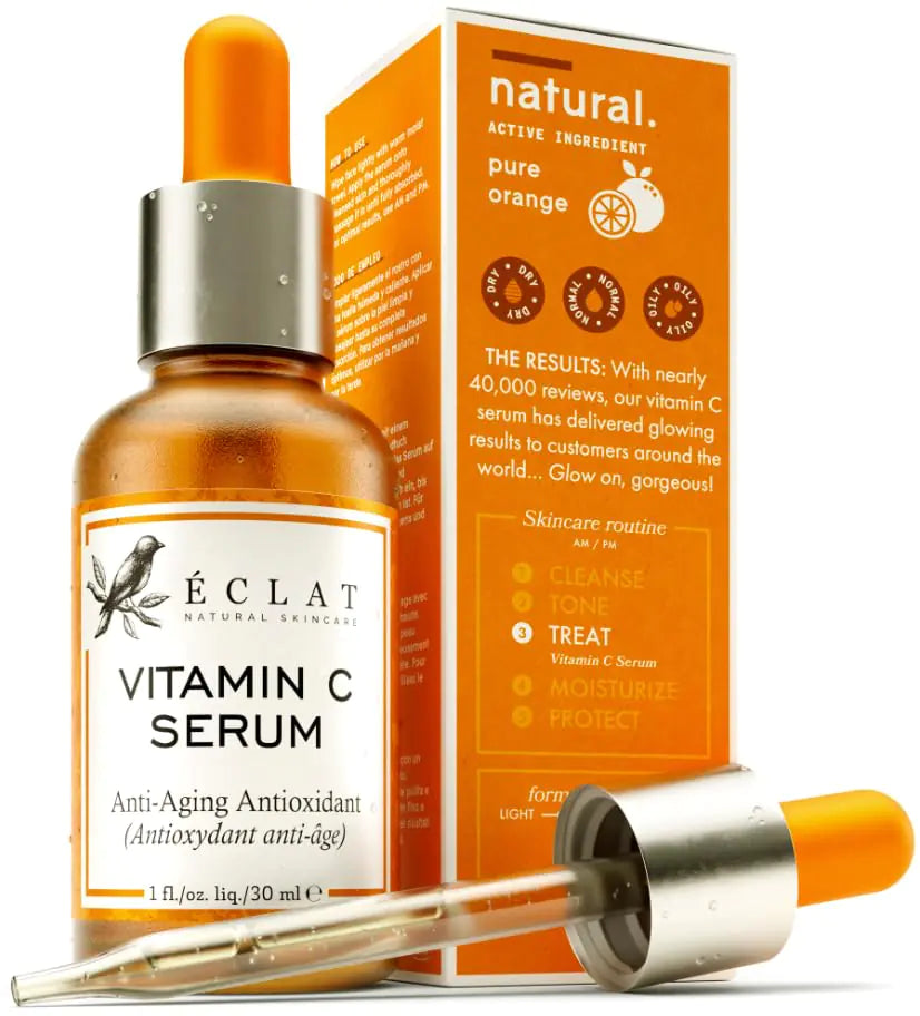 Vitamin C brightening serum texture and application on skin