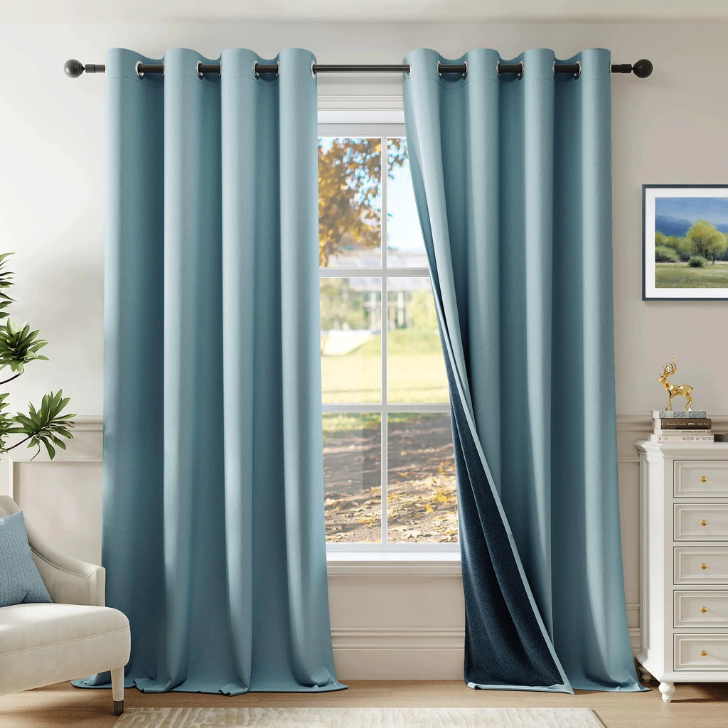 Beauoop stone blue 100% blackout curtains 52x84 inch dual panel for bedroom and living room