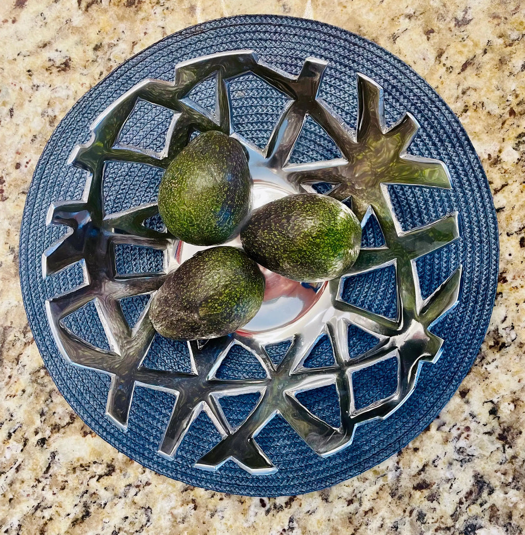Mahya Modern Fruit & Bread Tray – handcrafted recycled aluminum decorative bowl, 12x12x4 inches, polished finish