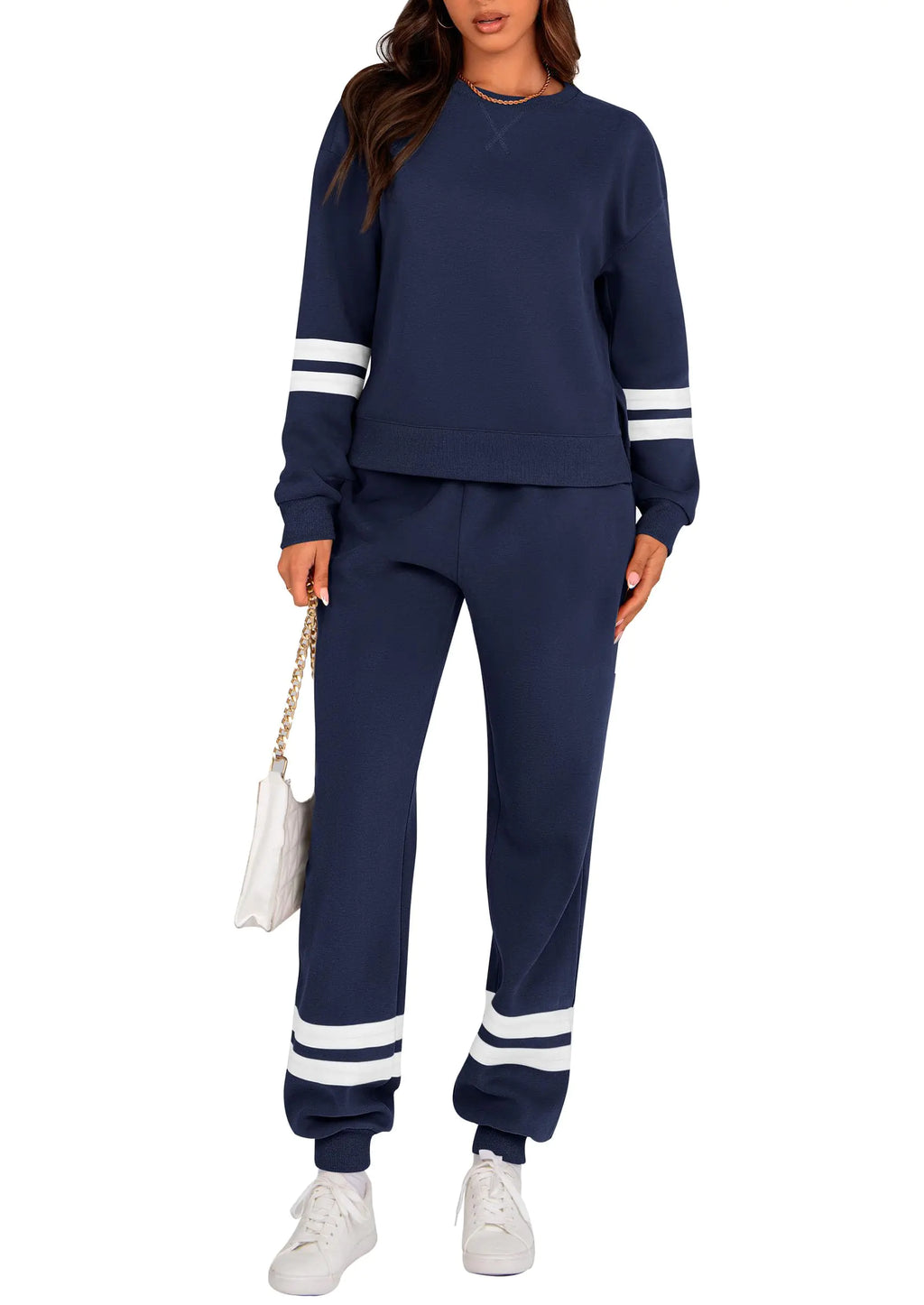 Women's chic striped 2-piece lounge set – elegant day-to-evening loungewear, sizes S–XXL