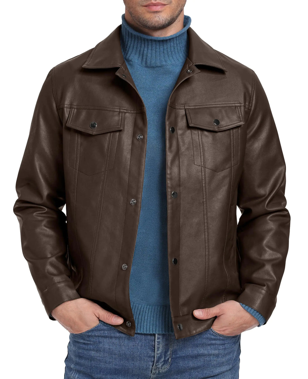 Sailwind men's biker jacket showing snap button closure and pockets