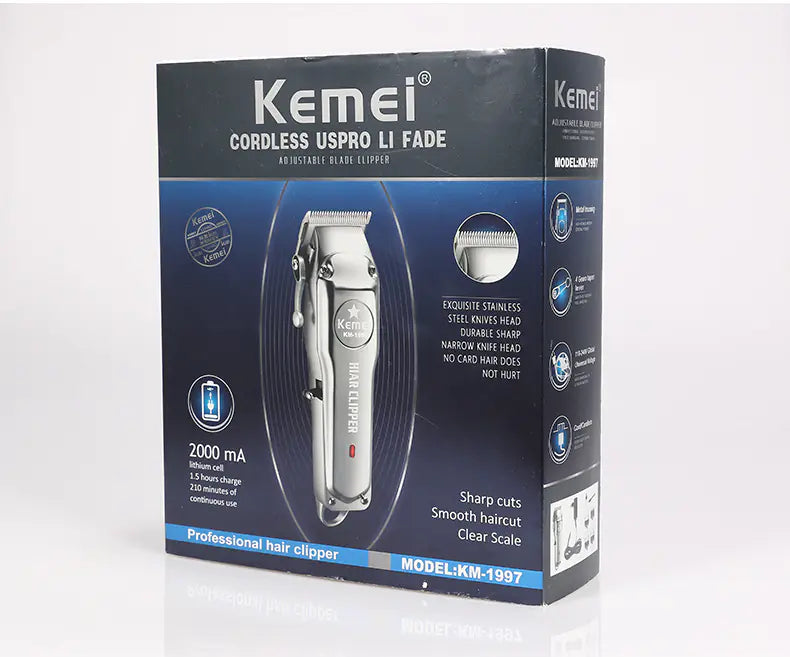 Kemei Rechargeable Electric Hair Clipper for Men in Silver – cordless trimmer with stainless steel blades