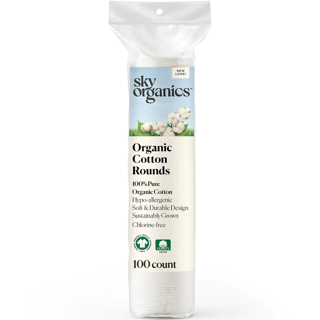SkySoft 100% organic cotton rounds – GOTS certified, hypoallergenic, chlorine-free, vegan & cruelty-free