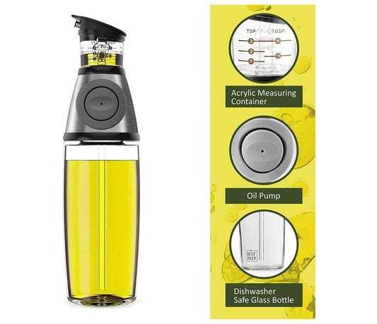DWËLLZA 2-in-1 glass oil dispenser and sprayer set – non-drip, BPA-free, stainless steel lid