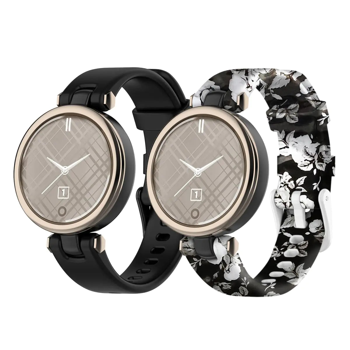 Garmin Lily floral silicone strap duo – adjustable, water-resistant, skin-friendly, floral & black bands