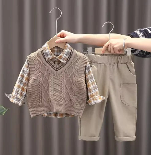 Mahya Baby Boys Casual Outfit Set in [Khaki / White] – soft breathable toddler clothes, size [80–120cm]