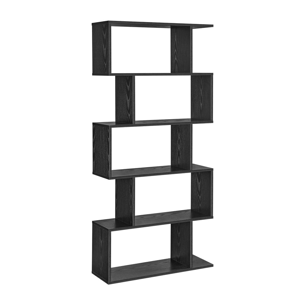 Tall 5-tier display shelf in black - versatile bookcase and room divider with 33 lb capacity per shelf