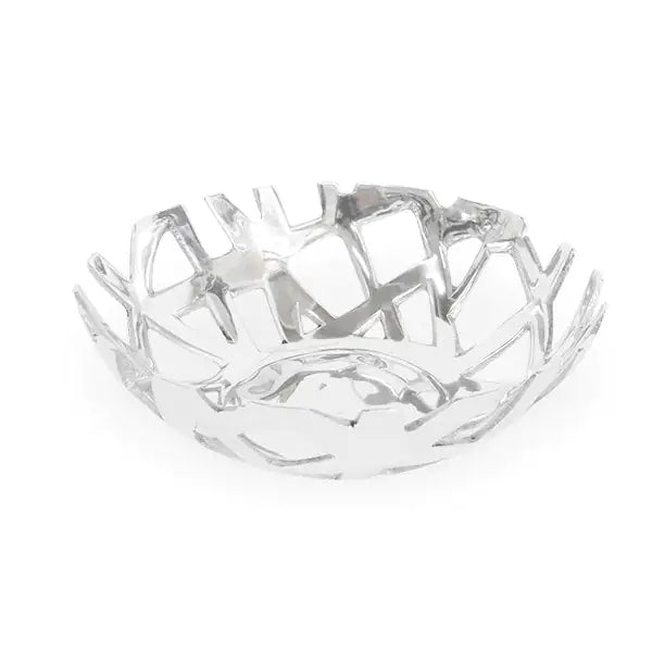 Mahya Modern Fruit & Bread Tray – handcrafted recycled aluminum decorative bowl, 12x12x4 inches, polished finish